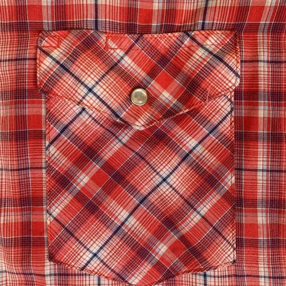 Wrangler Mens Size Large Western Button Front Shirt Red Plaid Short Sleeve - Picture 7 of 8